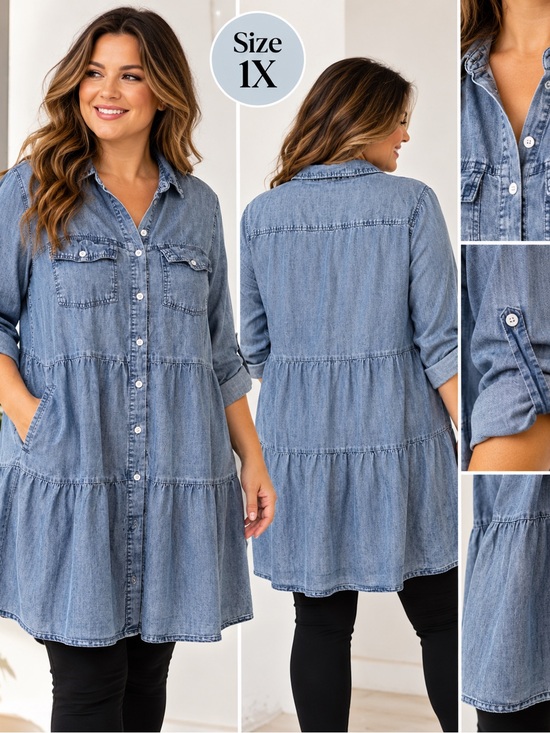 Velvet Heart Dresses & Skirts - Velvet Heart 100% Tencel Chambray Tiered Shirt Dress — Size 1X